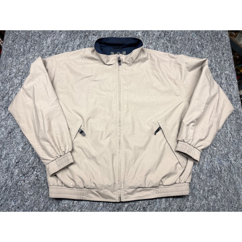 Vintage Nike Golf Mens XL Windbreaker Jacket Tan Khaki Full Zip Mock Neck Swoosh